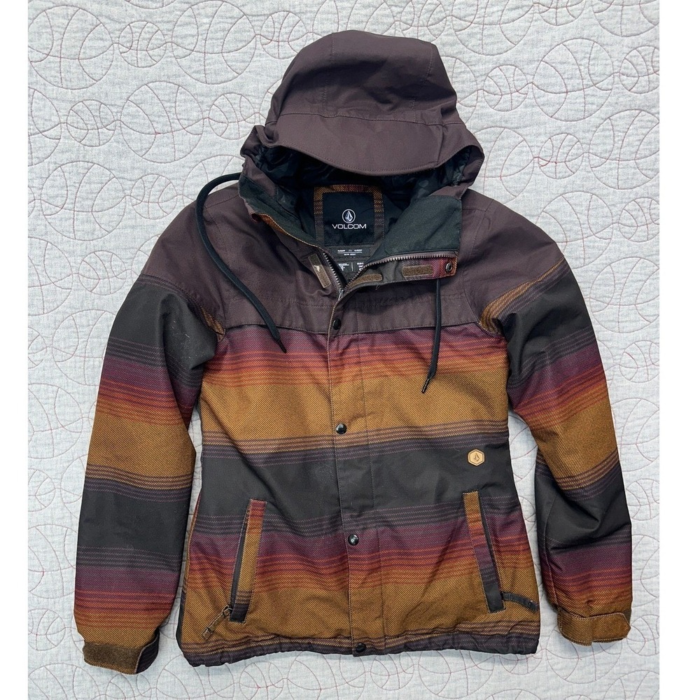 Volcom Bolt Insulated Jacket Brown Striped 10K Hooded / Women's Small